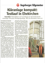 Kläranlage kompakt: Testlauf in Ehekirchen - Augsburger Allgemeine, Donnerstag 20. November 2014